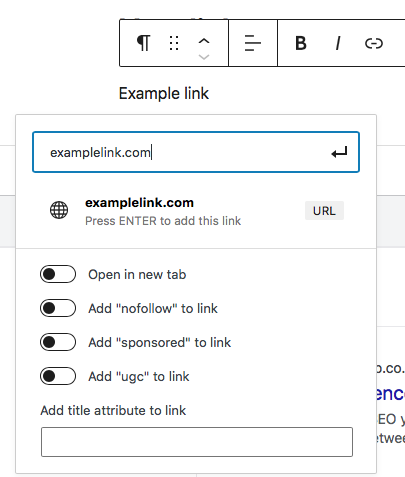 screen shot of a normal do-follow link in Wordpress